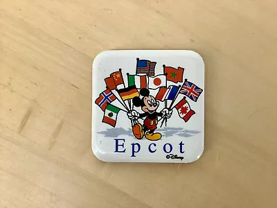 Vintage Square Disney Epcot Center Pin Back Button Mickey Mouse World Flags • $5.99