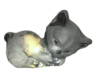 VINTAGE VIKING SATIN GLASS PAPER WEIGHT Cat Kitten Figurine Bookend • $25