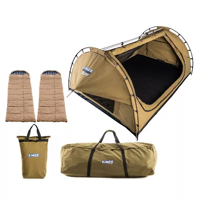 Kings Deluxe Double Swag + 2x Sleeping Bag + Swag Bag + Doona/Pillow Canvas Bag • $406.90