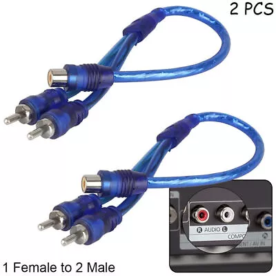 2pcs RCA Y Splitter Audio Jack Cable Adapter 1 Female To 2 Male Connector Blue • $8.99