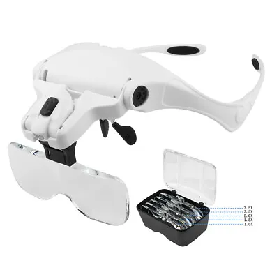 Headband Head Magnifier With 5 Lens LED Light Jeweler Loupe Glass Magnifying Set • $12.59