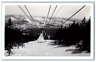 Oregon OR Postcard RPPC Photo Looking Toward Lower Terminal Of Mt. Hood Skiway • $19.95