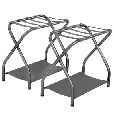  2-Pack Premium Luggage Rack With Folding Storage Shelf | Collapsible Metal  • $63.12