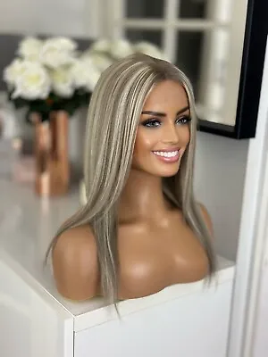 Balayage Ash Platinum Silver Grey Blonde Lace 14” 20” 100% Human Long Hair Wig • £199.99