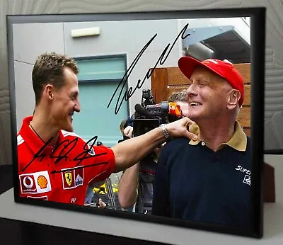 Michael Schumacher & Niki Lauda Signed Canvas Tribute Black Framed    Great Gift • $24.89