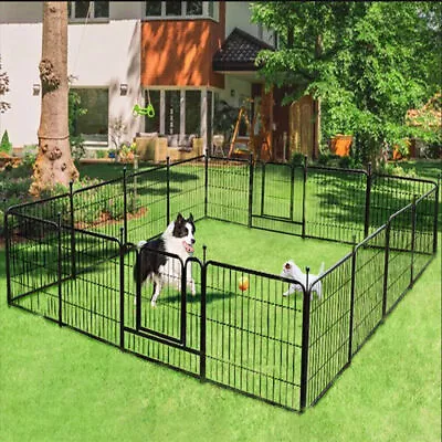 8 Panels Heavy Metal Dog Kennel Foldable Dog Exercise Fence With Gate Steel Lock • $129.90