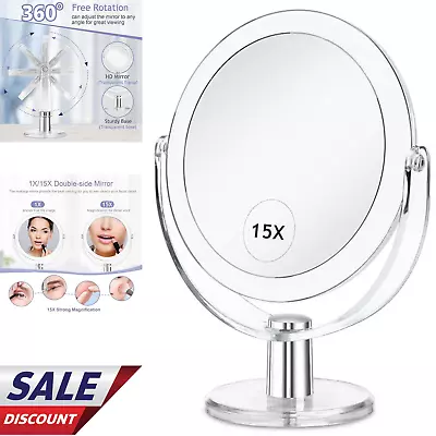 360° Rotate Makeup Mirror With Stand 1X 15X Magnifying Bathroom Tabletop Vanity • $22.95