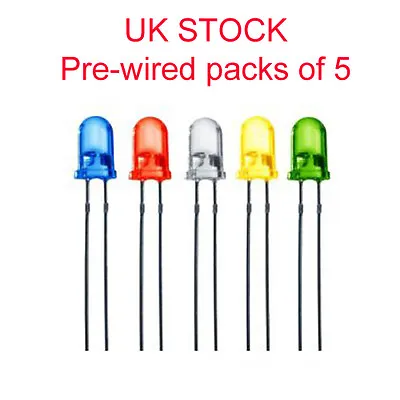 12v 9v 6v 5v Pre-Wired 5mm LED's Various Colours Pack Of 5 • £4.85