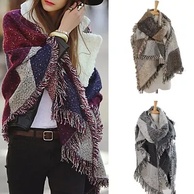 Women Scarves Winter Long Soft Warm Tartan Check Wraps Blanket Shawl Stole Scarf • £6.99