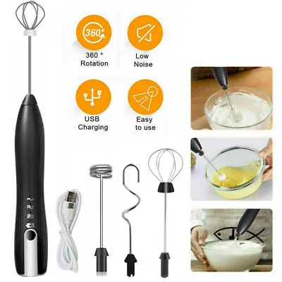 Rechargeable Electric Milk Coffee Frother Whisk Egg Beater Handheld Frappe Mixer • £8.99