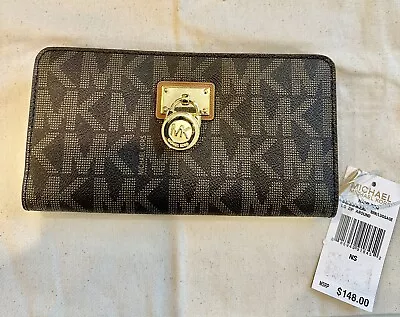 NWT Michael Kors Hamilton Traveler Signature Zip Around Wallet Lock 8  Rt$148 • $52