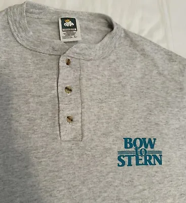 VTG Bow To Stern Fishing T-shirt Sz L Gray Boating Single Stitch 3 Button USA • $12.99