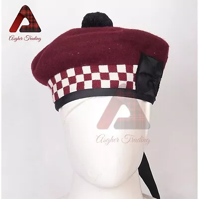 Scottish KILT CAP Highlander Military Piper BALMORAL Bonnet DICED Hat 100% Wool • $34.20