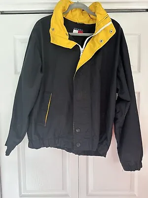 Vintage Tommy Hilfiger Windbreaker Jacket Black Yellow Spell Out Medium 90’s • $30