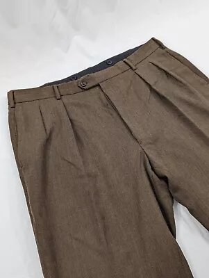 Harold Powell 40x28 Brown Birdseye 100% Wool Trousers Pleated Cuffed FLAW • $14.99