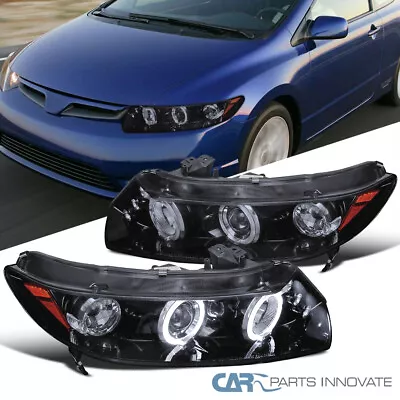 LED Halo Fit 2006-2011 Honda Civic Coupe Black Smoke Projector Headlights Lamps • $166.95