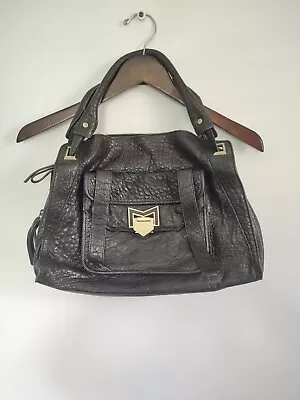 $34.99 • Buy Treesje Black Leather Pebbled Leather Satchel Large Handbag Gold Hardware