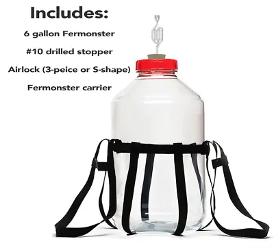 Fermonster Carboy Carrier 6Gal Fermonster Carboy #10 Stopper Econoloc Airlock • $50.30