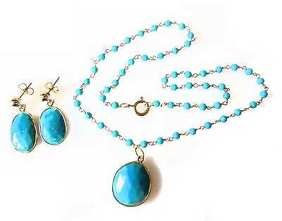 $395 • Buy Turquoise Pendant On Beaded Twisted Wire Necklace With Matching Earrings