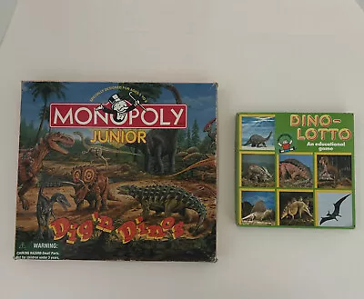 Vintage 1998 Monopoly Junior Jr Dig'n Dinos Dinosaur Board Game & Dino-Lotto • $19.99