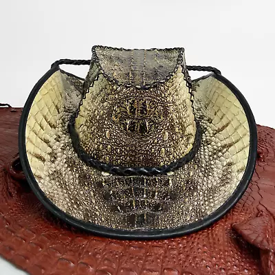 Mens Crocodile Leather Outback Hat Western Cowboy Alligator Skin Hat Chin Strap • $484.11