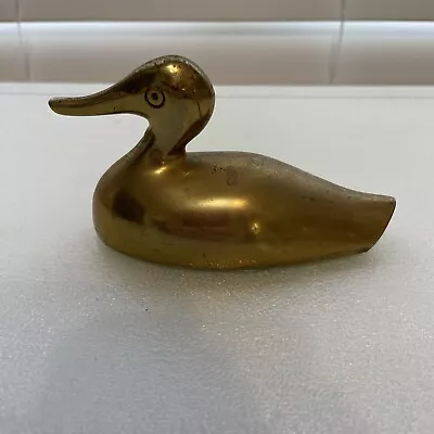 Vintage Brass Duck Sculpture Paperweight Figurine Metal Bird Decoy Nature Decor • $14.99