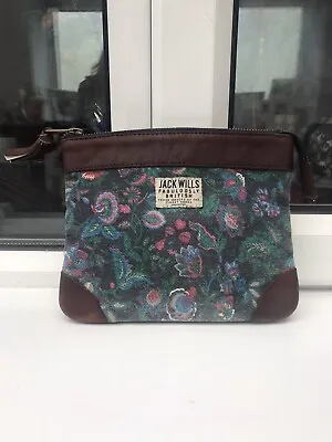 Gorgeous JACK WILLS Floral Canvas And Leather Make-up Bag Size Small (VGC) • £5