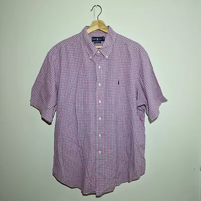 Ralph Lauren - Mens XXL Red Gingham Short Sleeve Oxford Classic Fit Shirt • £17