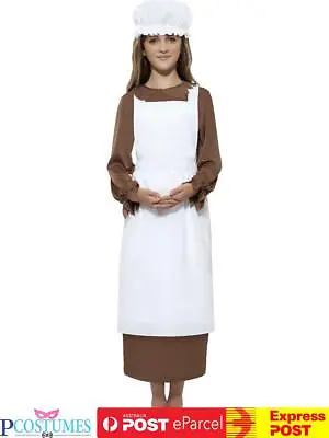 Girls Victorian Apron Mop Cap Set Tudor Colonial Book Week Dickens Costume • $26.10