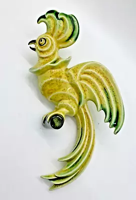 Vintage 50's Ceramic Arts Studio Cockatoo Wall Plaque Avocado Green Mid C Mod  B • $14