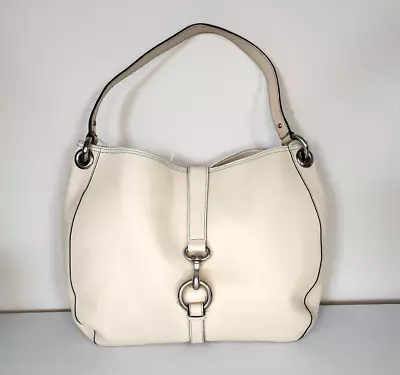 Marc Jacobs Leather Shoulder Bag Purse Cream Ivory Silver Clasp Closure • $34.99