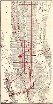 1910 New York Manhattan Wall Map Subway Streetcars Print Poster Decor History • $13.95