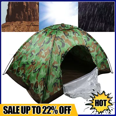 Pop Up Camping Tent 1-2 Person Family Hiking Outdoor Festival Shelter Tent Camo • £14.85