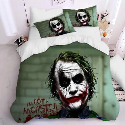 3D Clown Joker Duvet Cover Bedding Set Single Double Quilt Cover Pillowcase Gift • £21.49