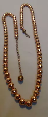 Great Copper Ball Beaded Necklace Strung On Copper Chain 34 -3/8  Metal Bead VTG • $39.99