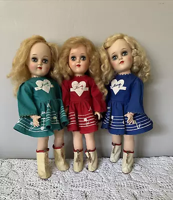 Vintage Lot Of 3 Ideal P-91 Mary Hartline 15  Dolls Blue Green Red Dress Boots • $95