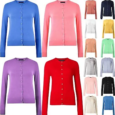 Ladies M&S Button Up Cardigan Jumper Crew Neck Long Sleeve Women Top Size 6 - 24 • £9.99