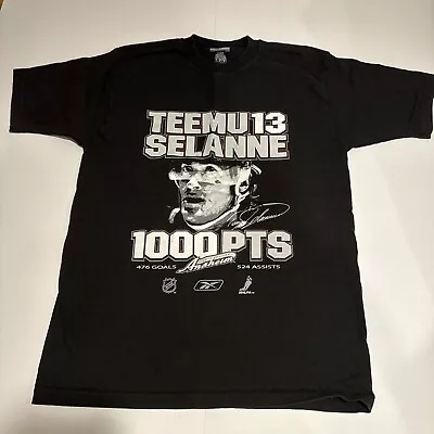 REEBOK Teemu Selanne NHL Team Sports Printed Black T Shirt Size Men’s Medium • $8