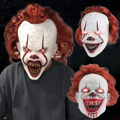 Halloween Scary Clown Mask Horror Pennywise Mask LED Light Up Full Head Mask • £9.90