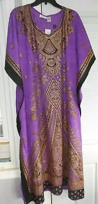 New Muu Mumu 2x 3x  Sante Kaftan Caftan House Dress Lavender Purple Black   Gold • $13.99