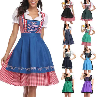£8.39 • Buy Womens German Bavarian Dirndl Dress Apron Oktoberfest Beer Maid Costume Cosplay