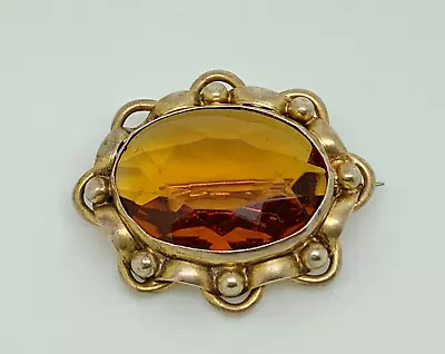 Antique Victorian Gilt Metal Faux Cairngorm Paste Glass Statement Brooch • £29.99