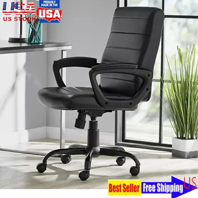 Leather Mid-Back Manager's Office Chair Swivel Executive Computer Chair Black US • $127.50