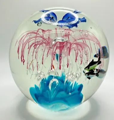 Murano Glass Large Tropical Reef Fish Aquarium Round Sculpture 6 Lb 4 Oz  5  Dia • $72.99