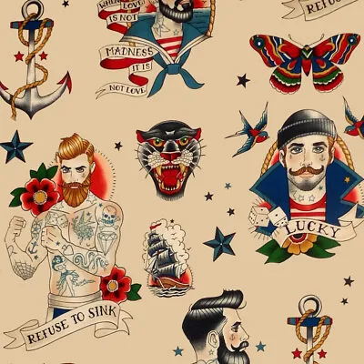 Alexander Henry ANCHORS AWAY Nautical Sailor Themed Fabric - Dark Tea • £9.25