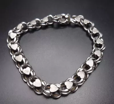 Vintage 925 Sterling Silver Heart Starter Charm Bracelet 7  • $79.99