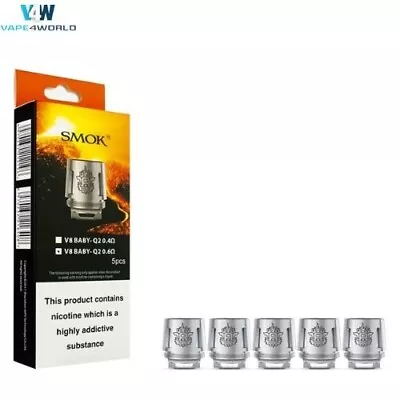 Smok V8 Baby Coils V8 Baby Q2 Core 0.6Ω Coils - EU Pack Of 5 Replacement 0.6ohm • £8.89