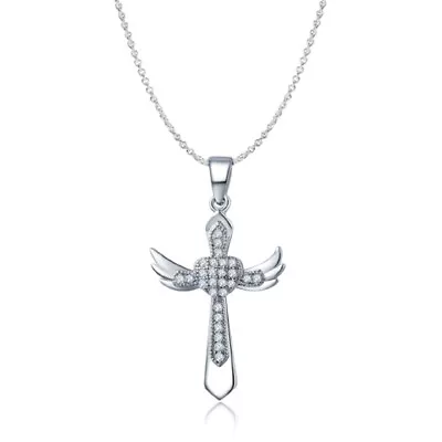 Women's 925 Sterling Silver CZ Crystal Cross Pendant 18  Link Chain Necklace • $8.99