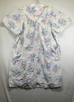 Vintage House Dress Nightgown Pearlized Button Snap Front Floral Breakfast Club • $14.99