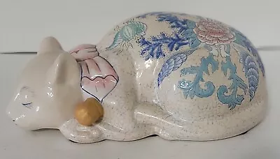 Vintage Large Colorful Ceramic Sleeping Cat Figurine Paper Weight • $29.99